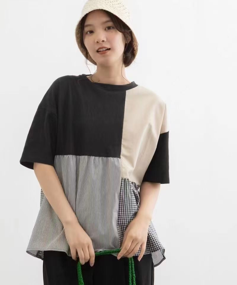 NOP撞色接拼tee