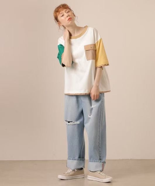 日單CC接拼pocket tee