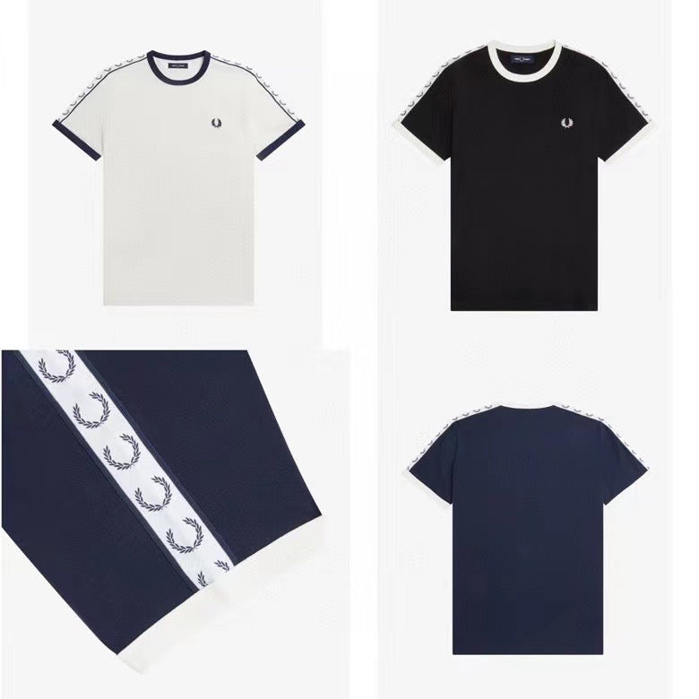 Fred Perry 肩位接拼logo tee