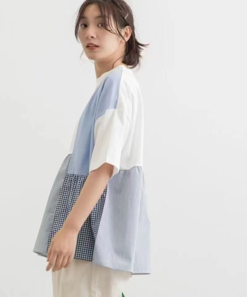 NOP撞色接拼tee