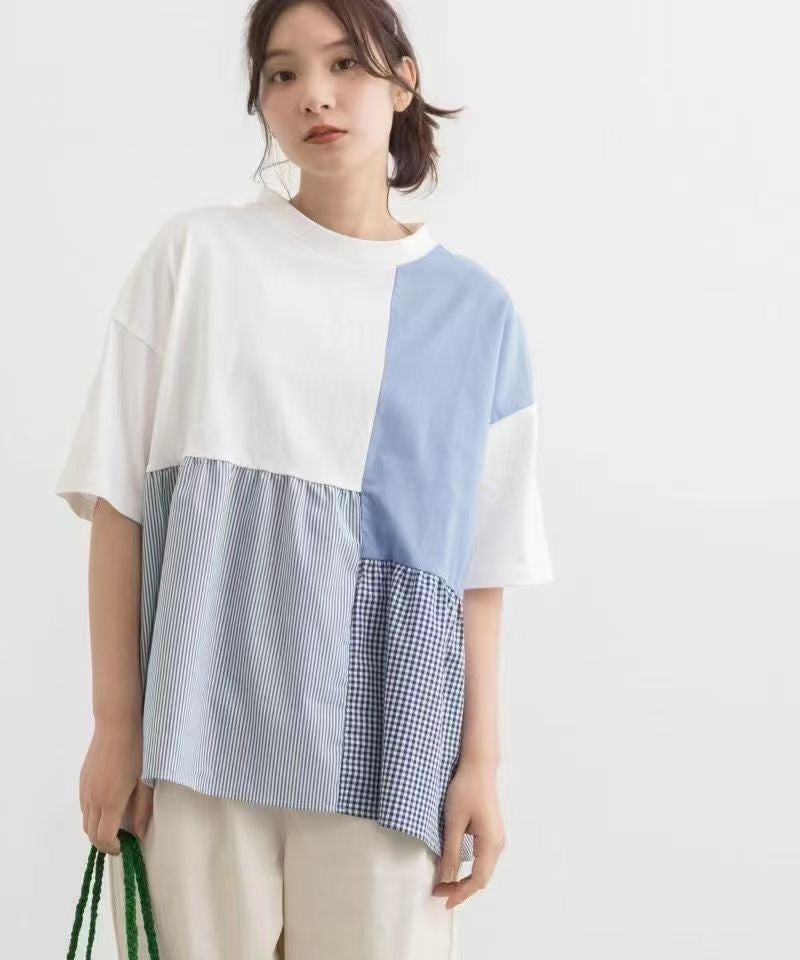 NOP撞色接拼tee