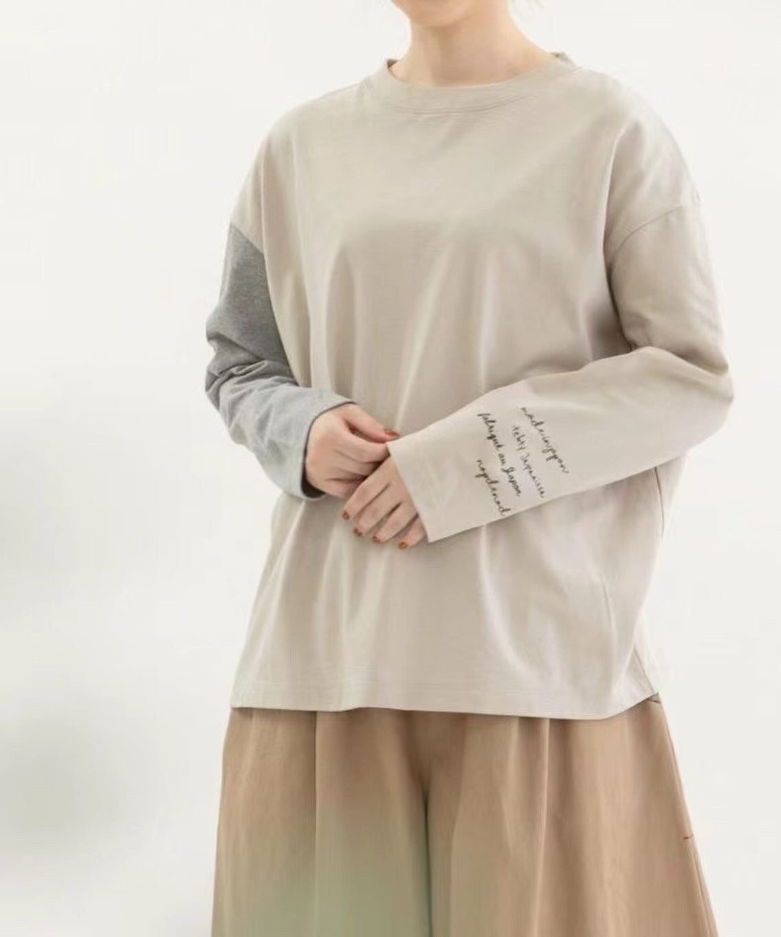 NOP接拼長袖tee