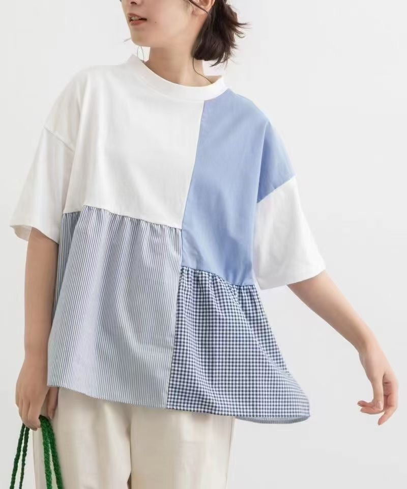 NOP撞色接拼tee