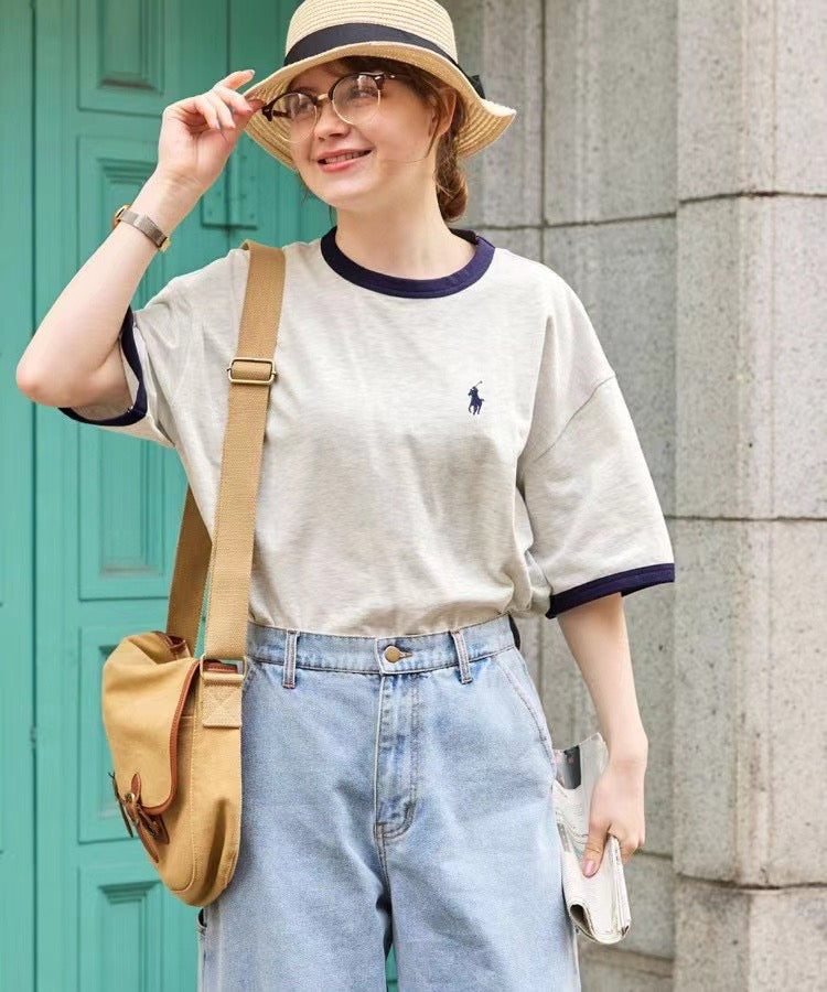 Polo撞色刺繡tee
