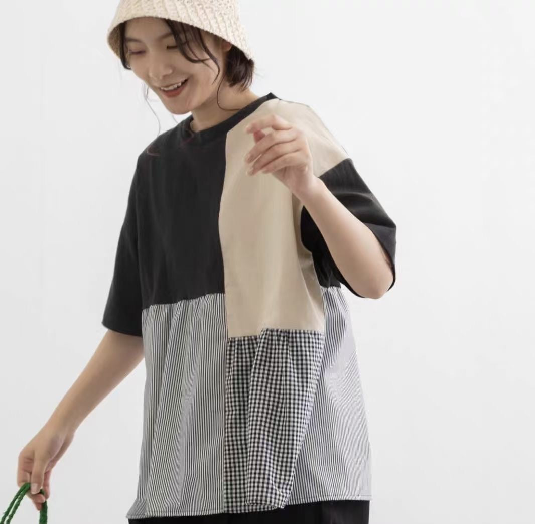 NOP撞色接拼tee
