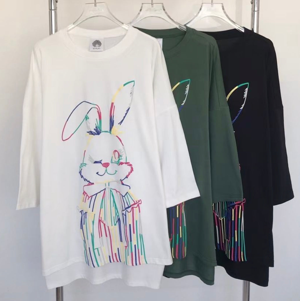Scolar彩色rabbit 7分袖tee
