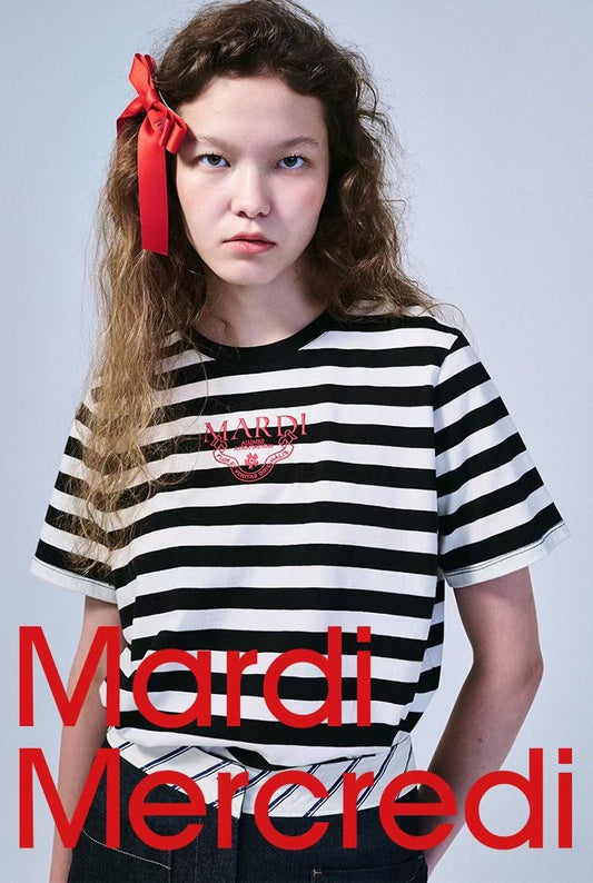 Mardi Mercredi間條刺繡tee