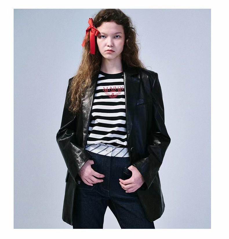 Mardi Mercredi間條刺繡tee