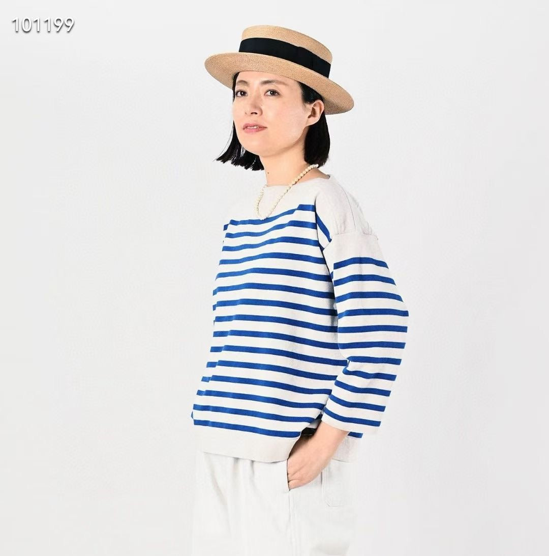 45R 7分袖間條tee