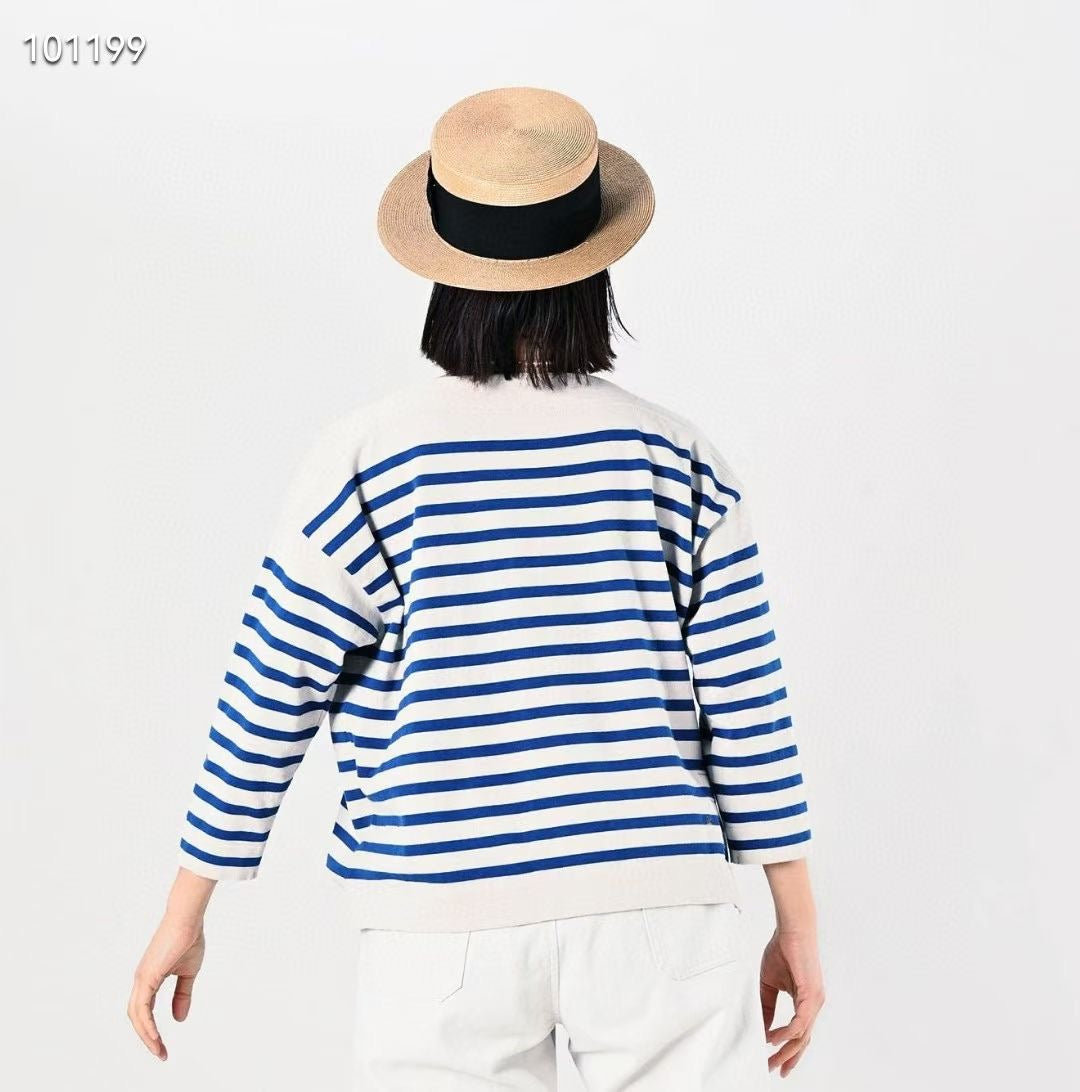 45R 7分袖間條tee