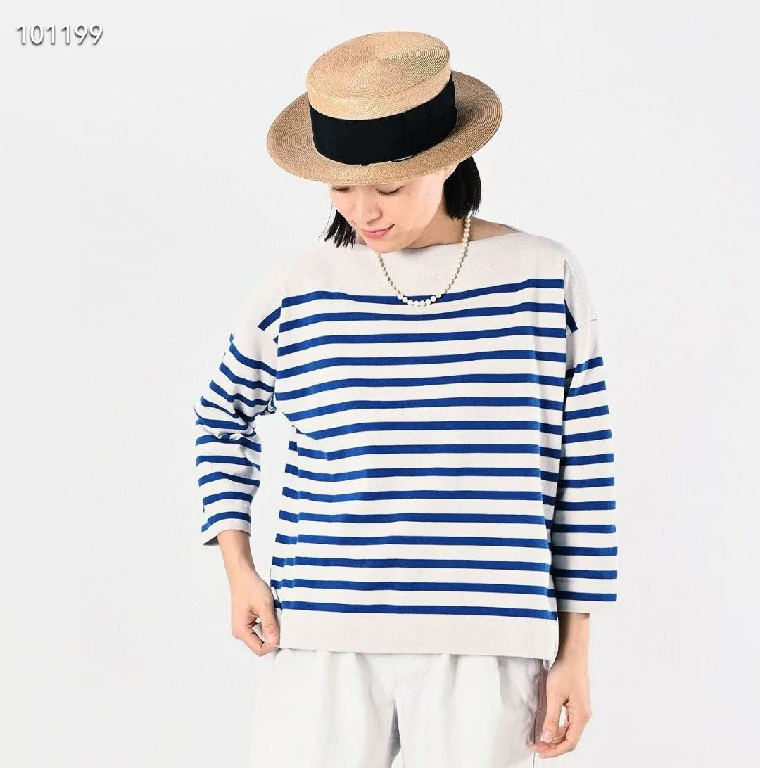 45R 7分袖間條tee