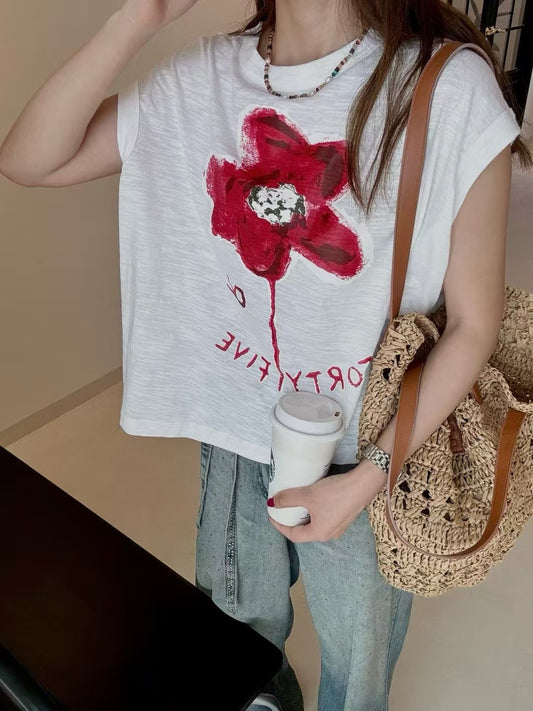 45R 無袖flower tee