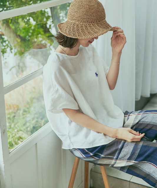 Polo亞麻料刺繡tee