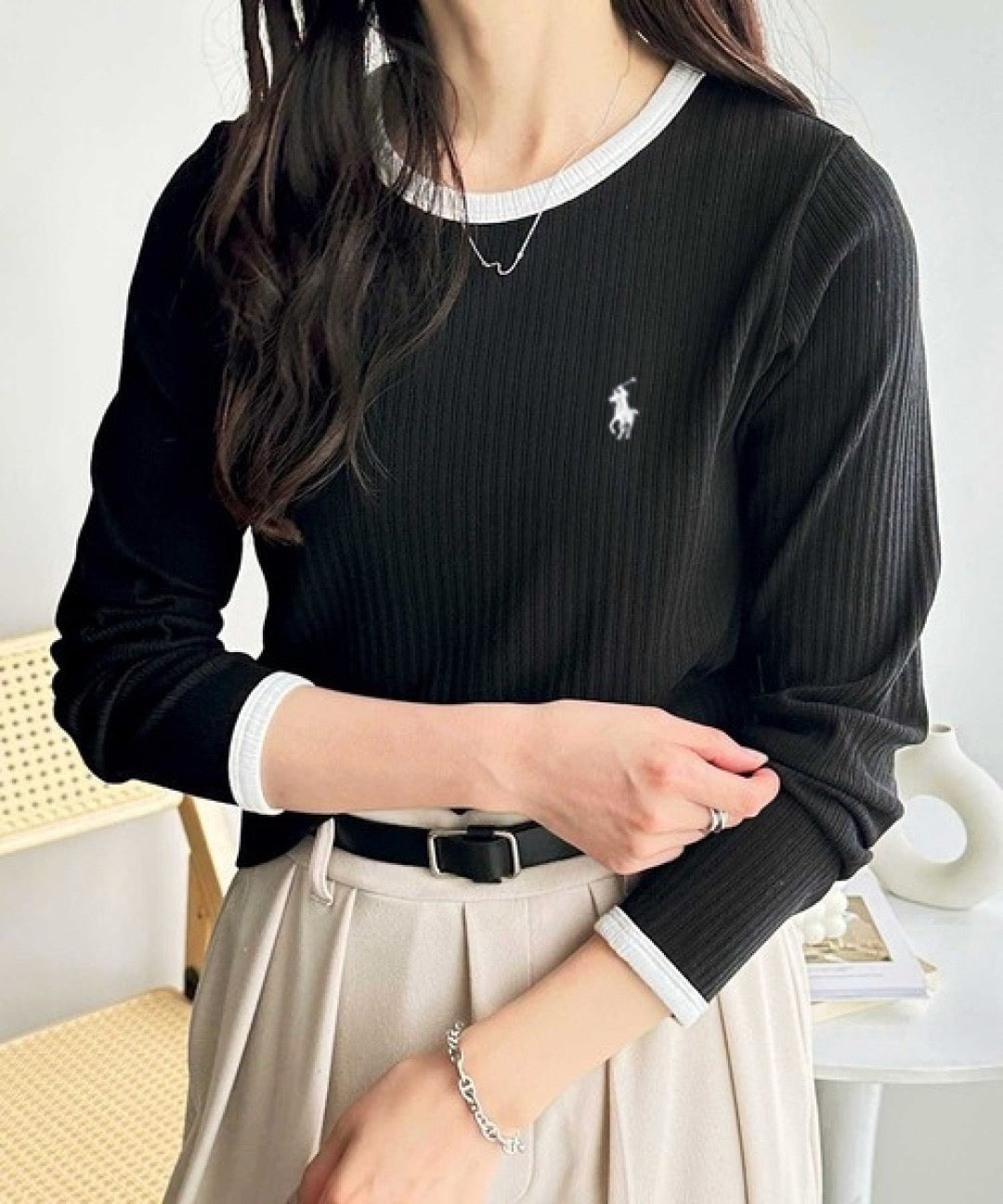 Polo羅紋料長tee