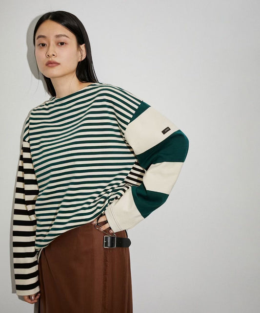 日單CV撞色間條tee