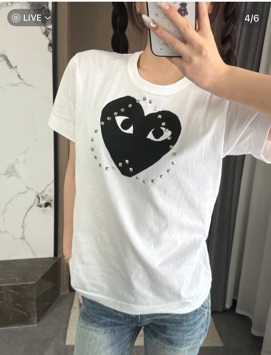 CDG play 鉚釘心心tee