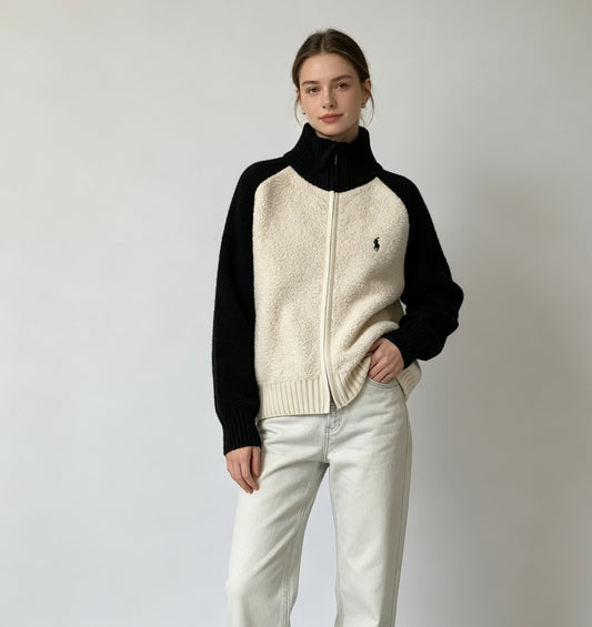 Polo撞色針織zip jacket