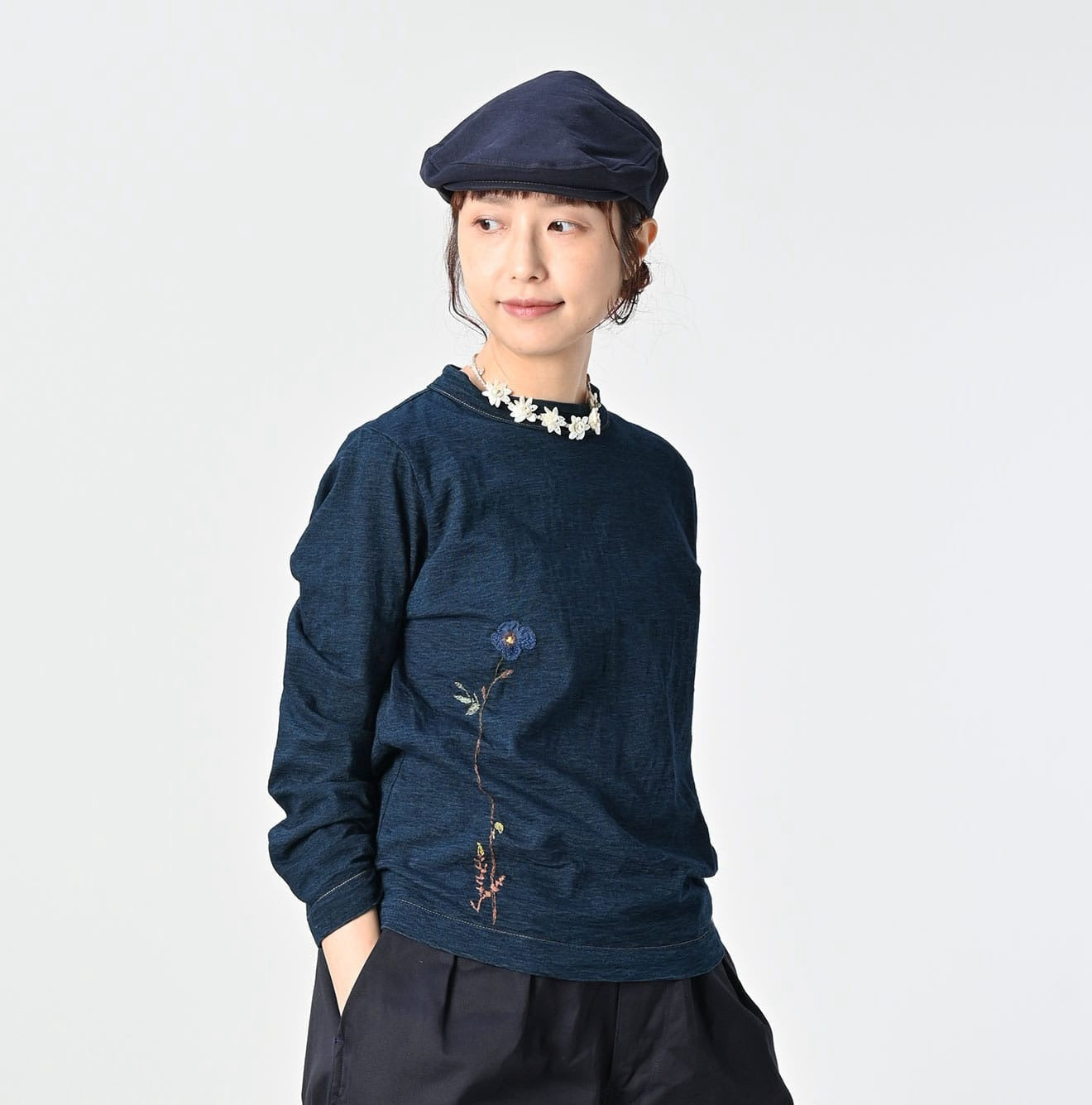 45R 靛藍刺繡長袖tee