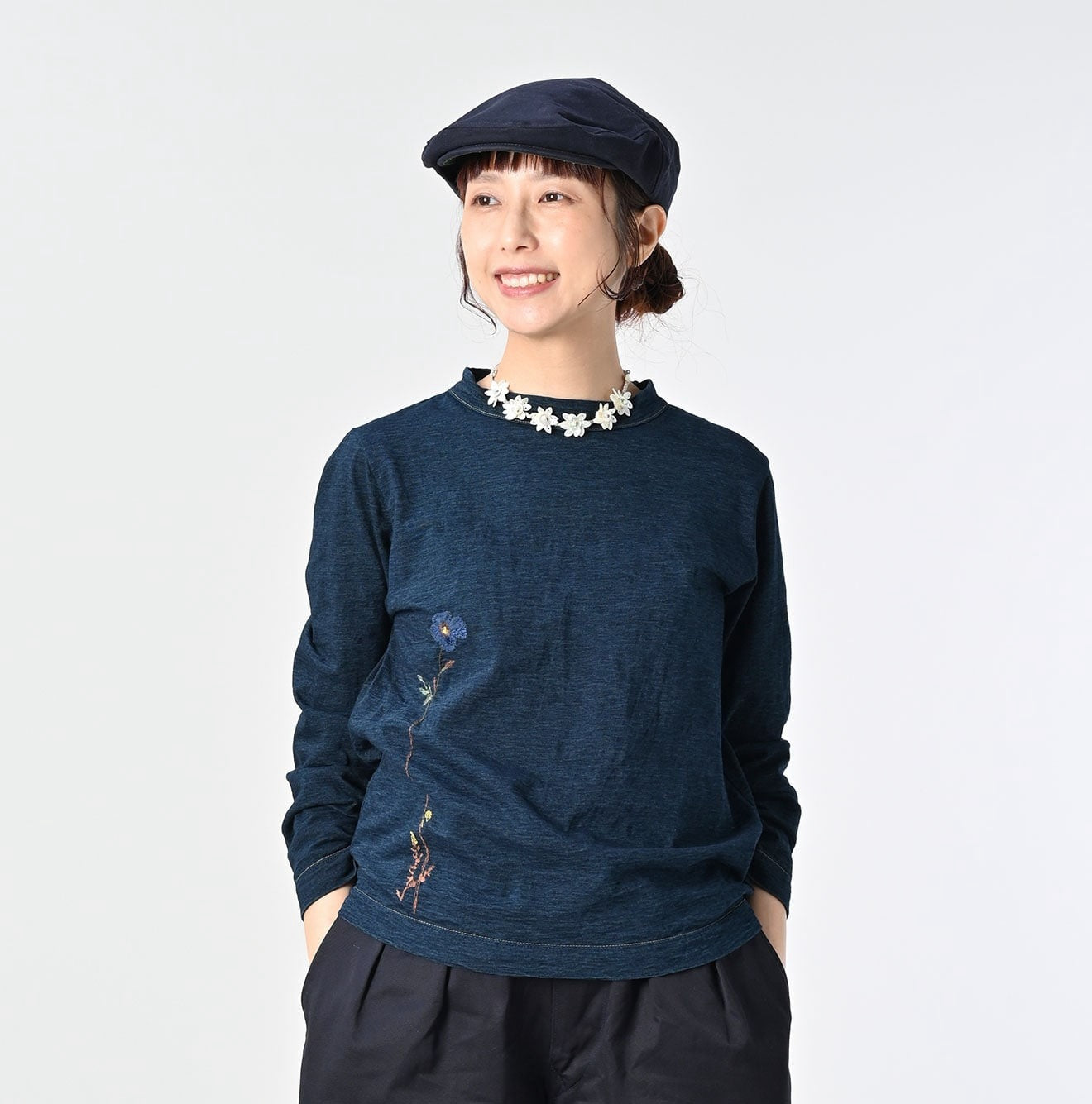 45R 靛藍刺繡長袖tee