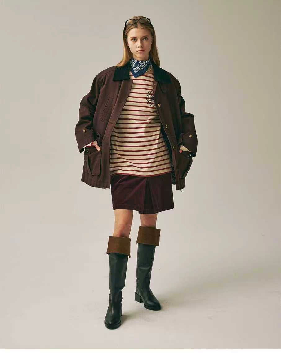 Mardi Mercredi 間條刺繡長袖tee