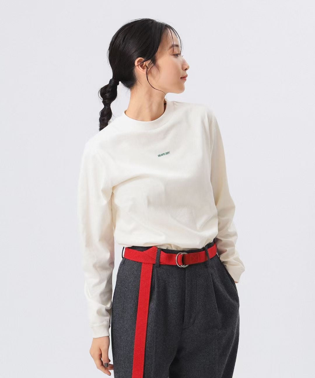 Beams長袖刺繡tee