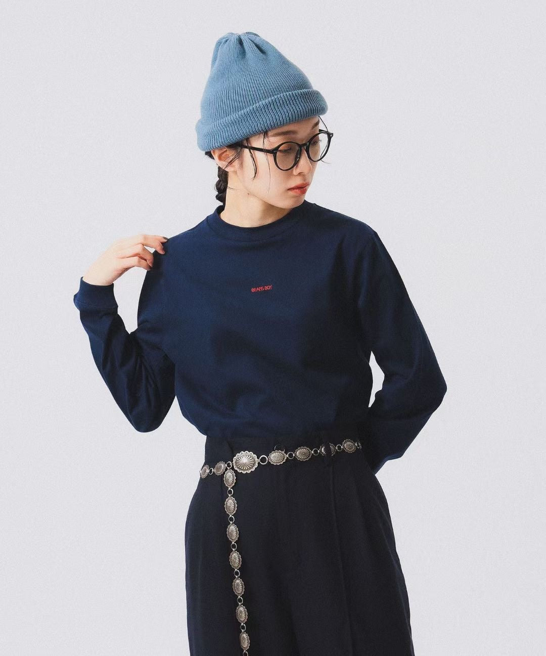 Beams長袖刺繡tee