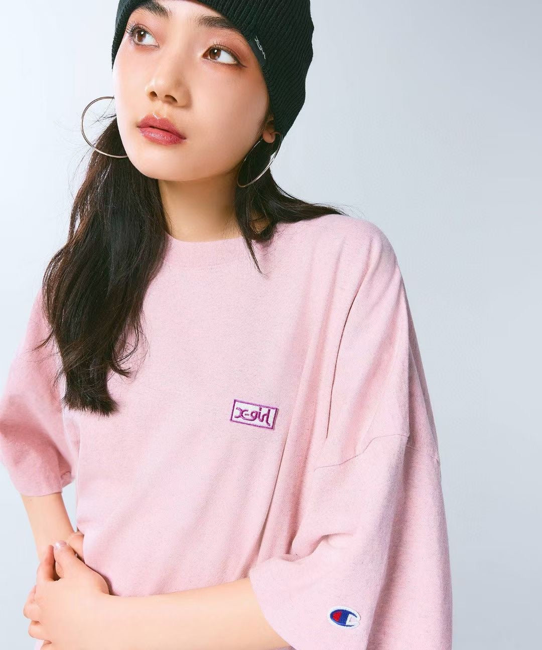 X girl x champion 中長tee