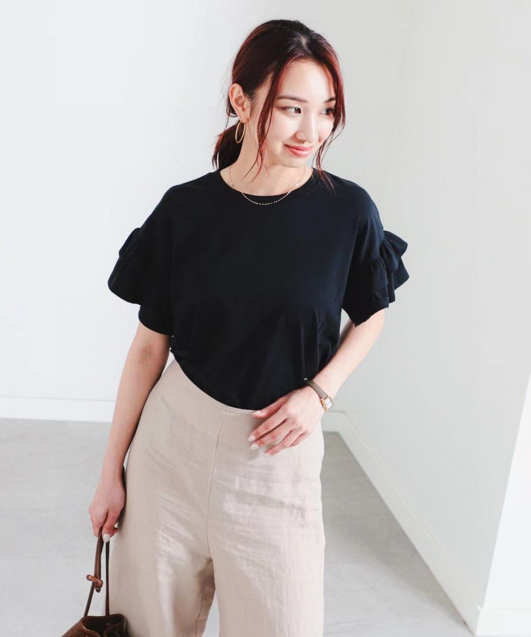 Beams 荷葉袖tee