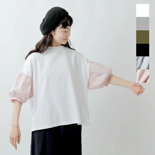 日單接拼梭織短袖tee