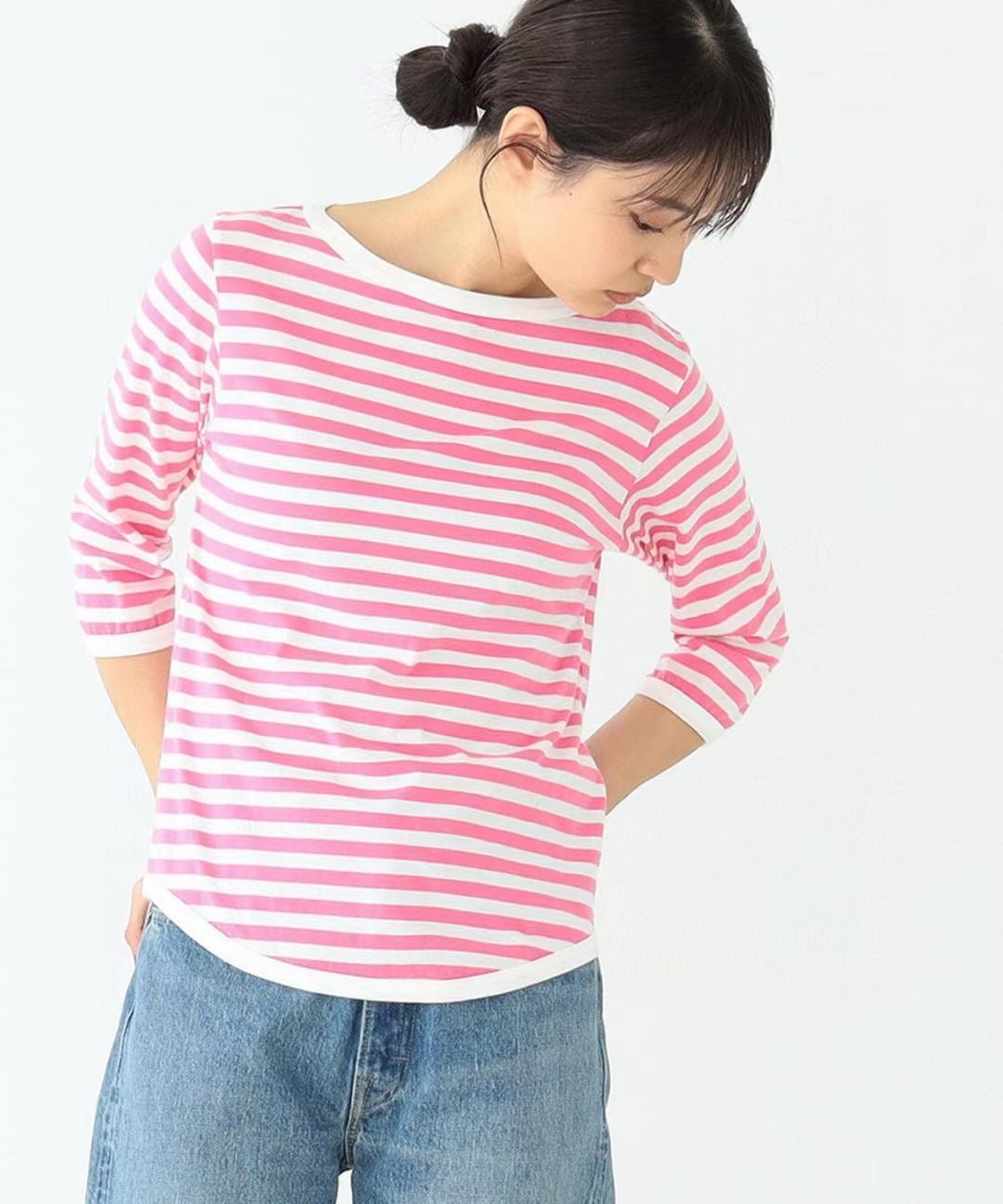 Beams 間條7分袖tee