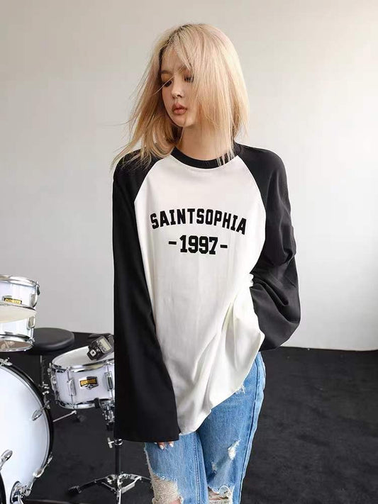 Concise white接拼牛角tee