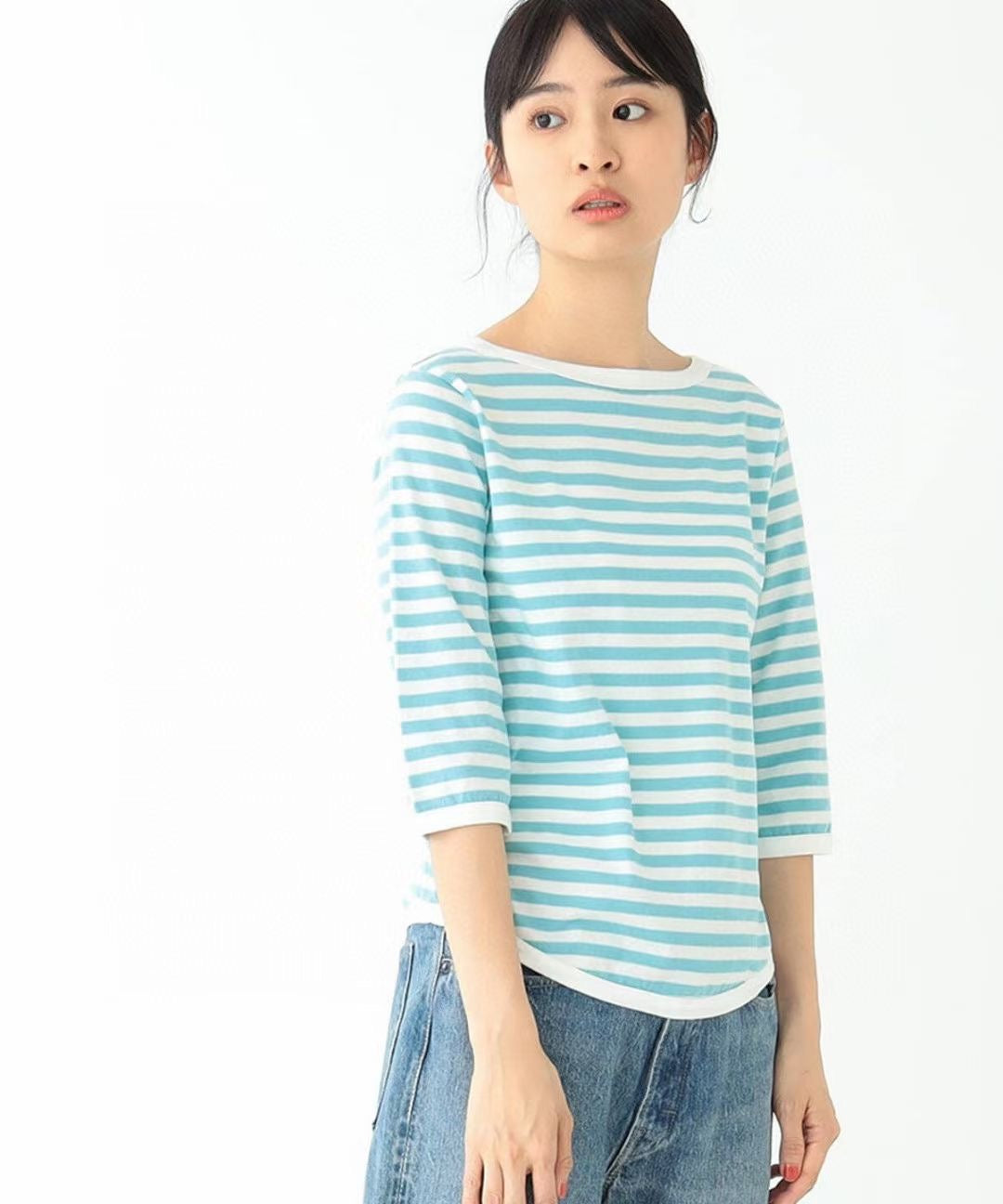 Beams 間條7分袖tee