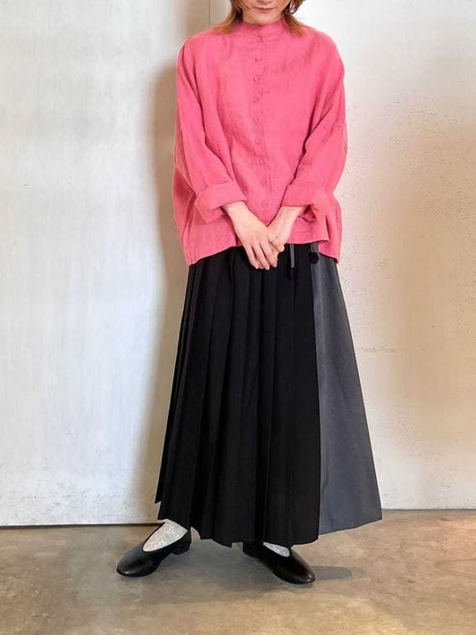 NOP撞色百褶長裙