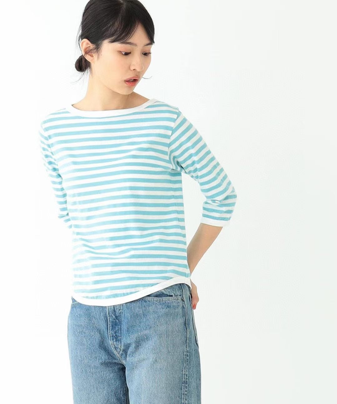Beams 間條7分袖tee
