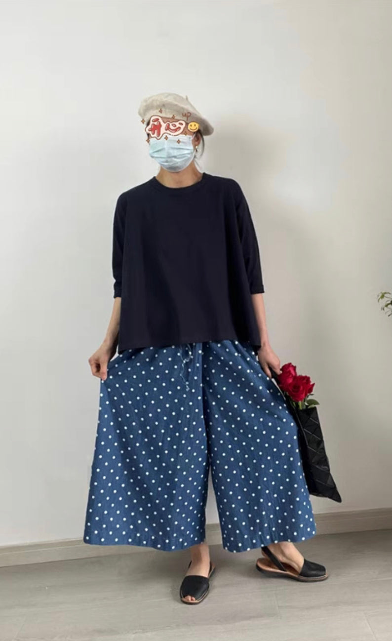 日單波點闊腳褲