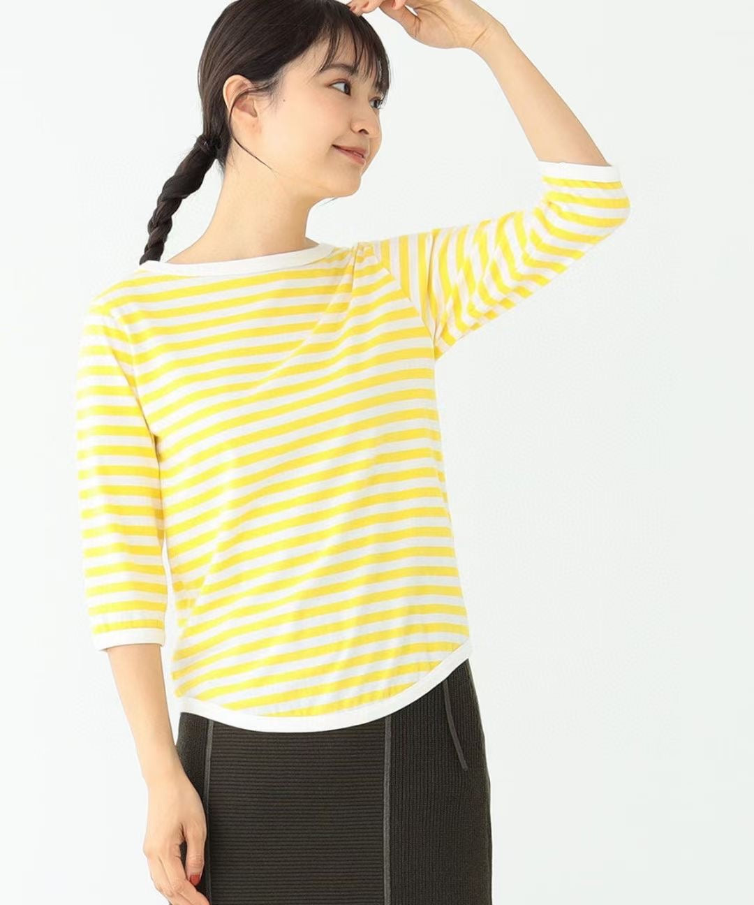 Beams 間條7分袖tee