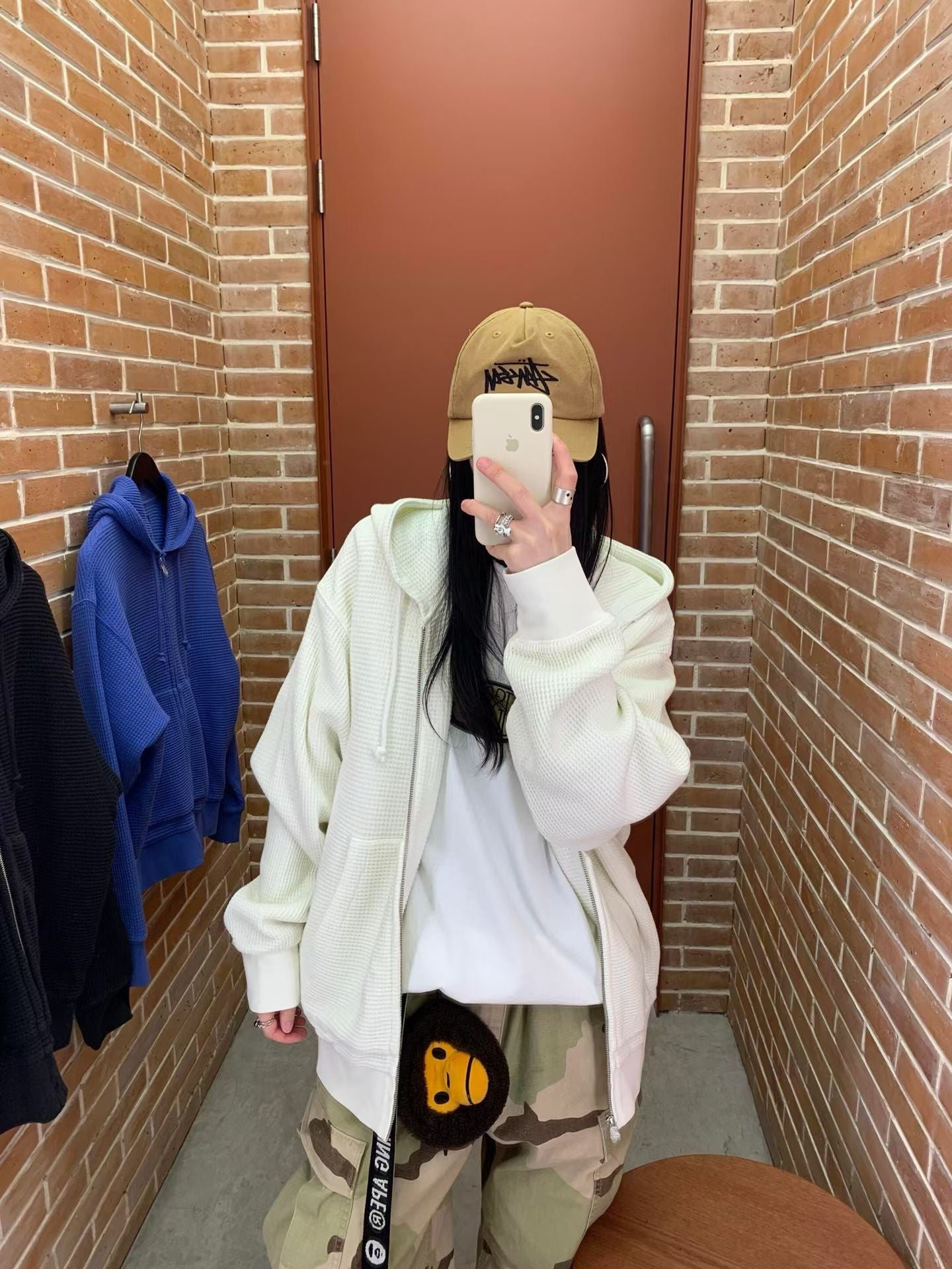 Stussy double layer waffle zip hoodies
