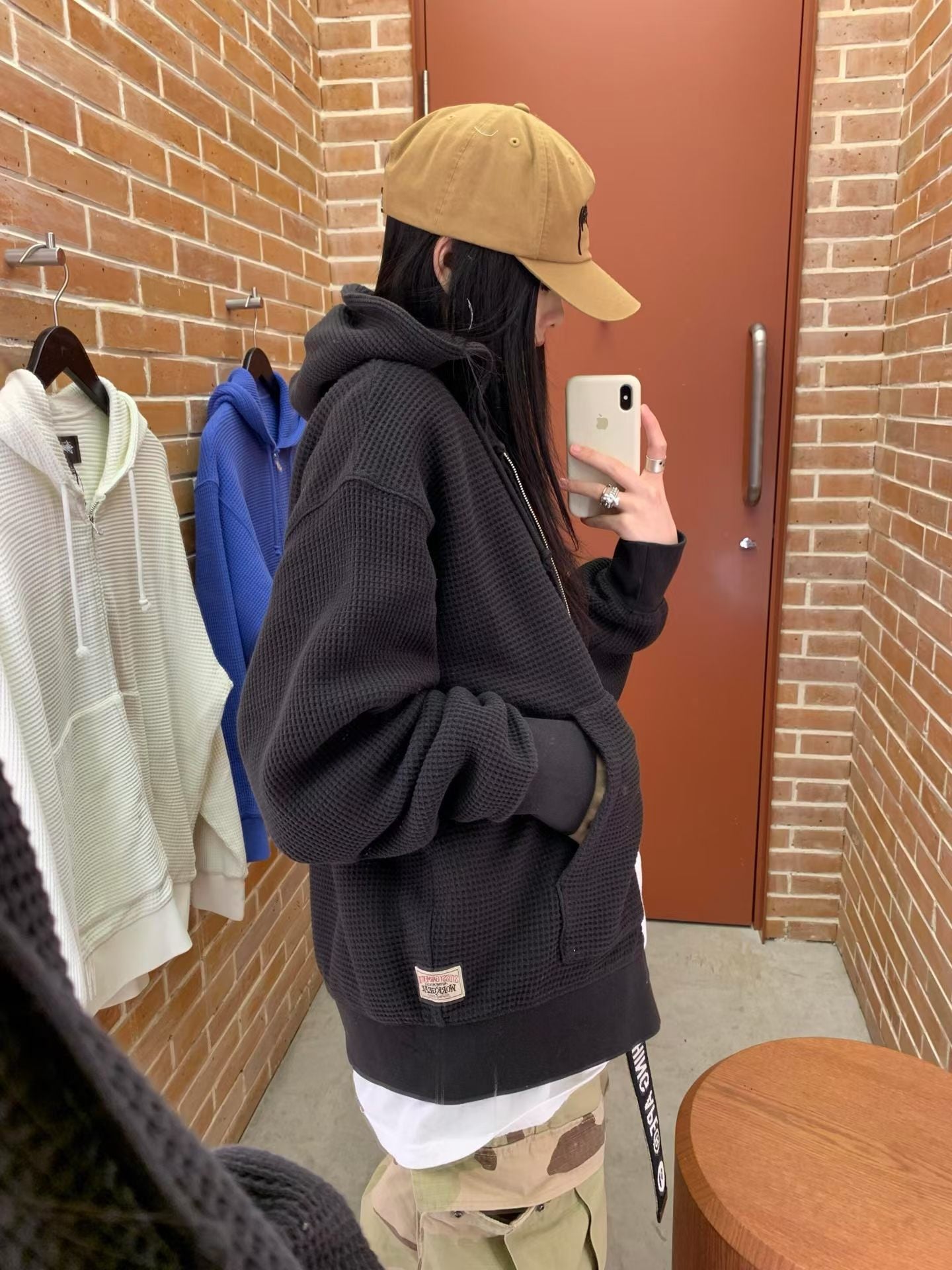 Stussy double layer waffle zip hoodies