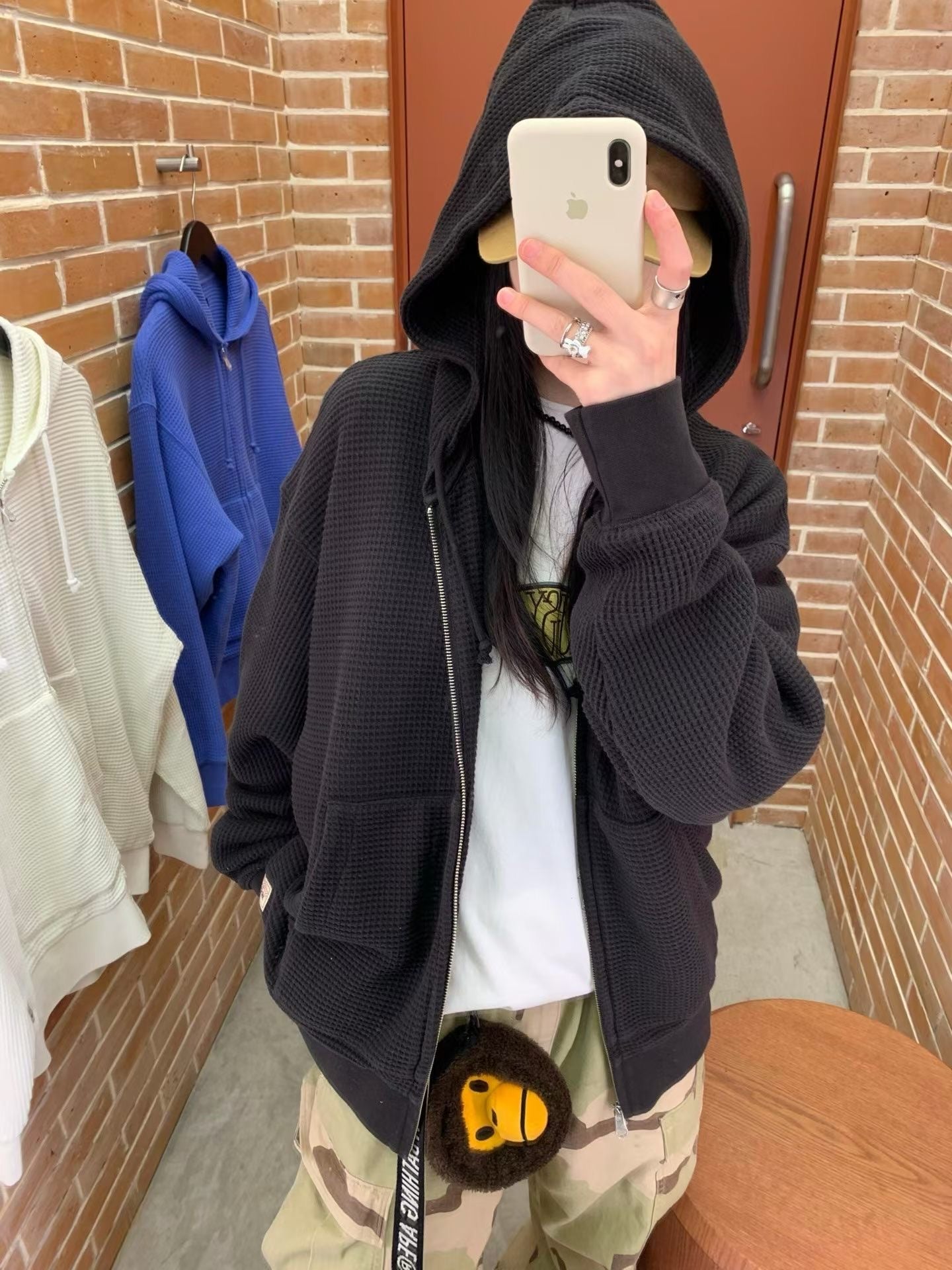 Stussy double layer waffle zip hoodies