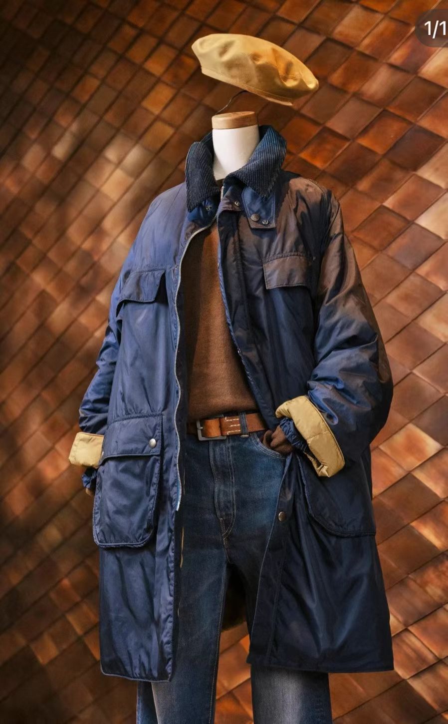 45R燈芯絨領夾棉中長外套