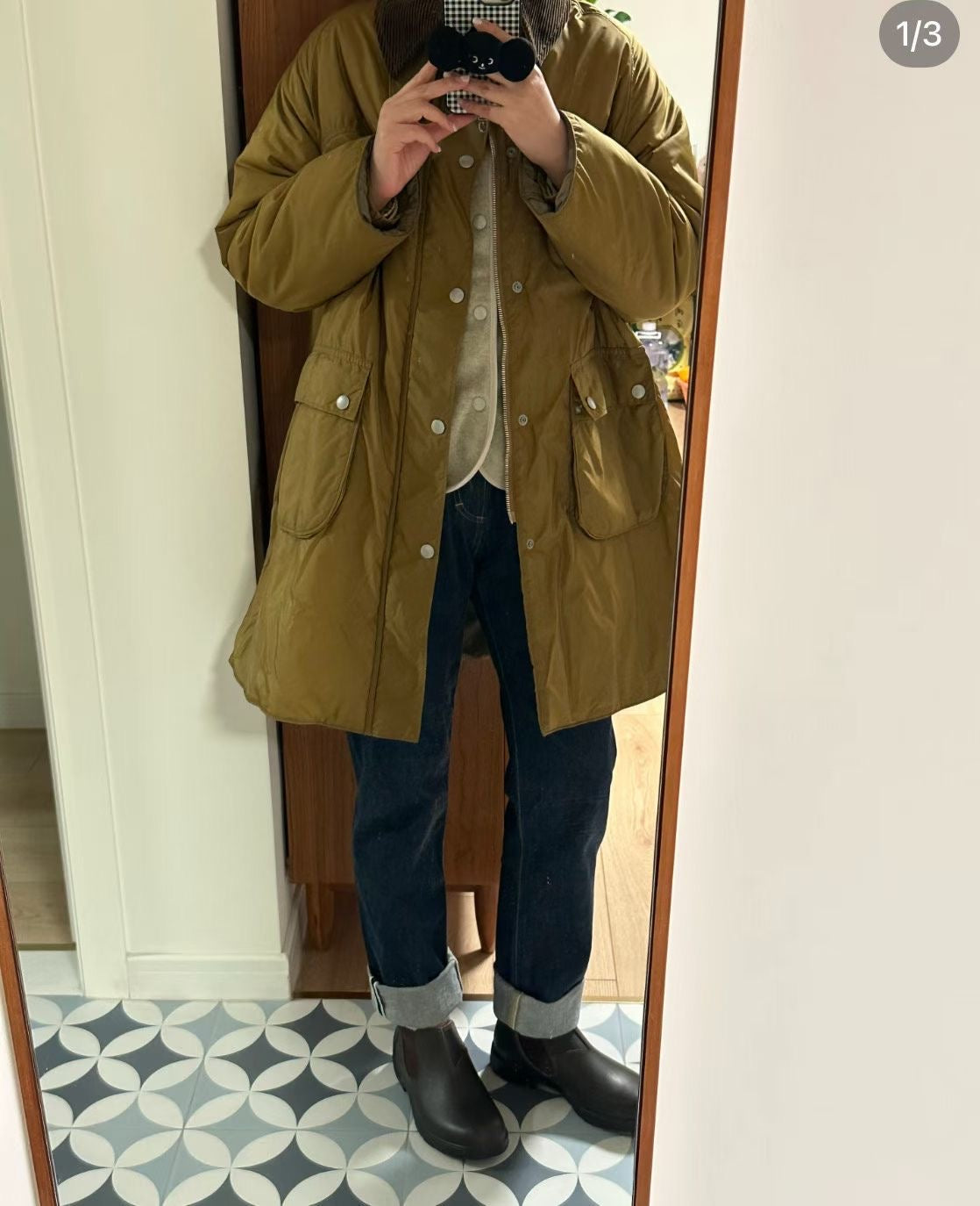 45R燈芯絨領夾棉中長外套