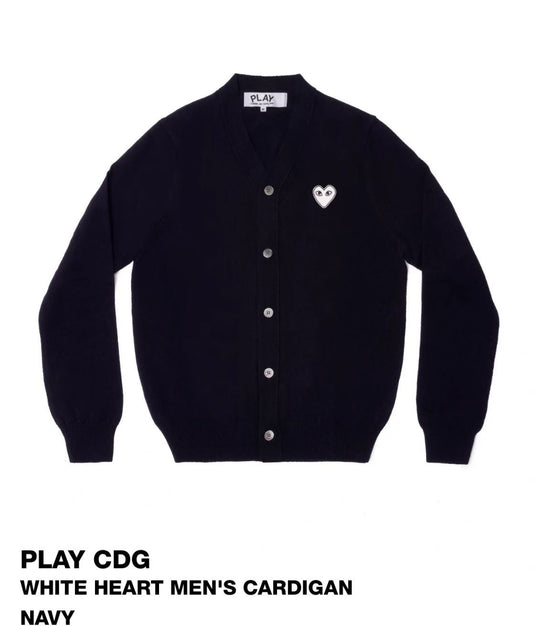 CDG play V領白心cardigan