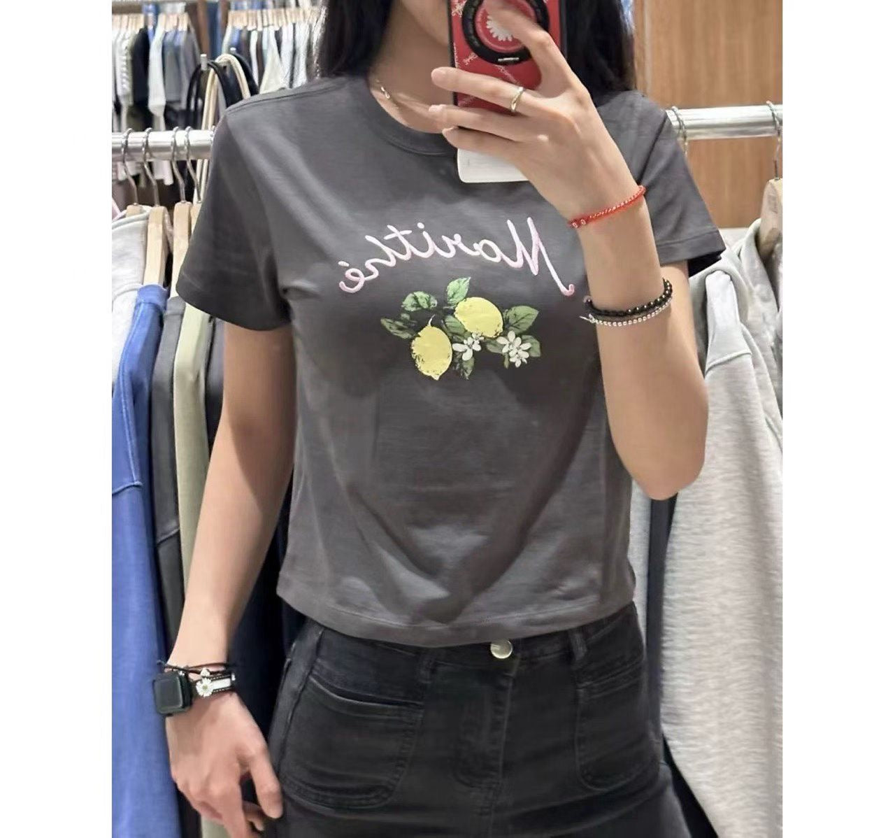 Marithe 刺繡字母lemon tee