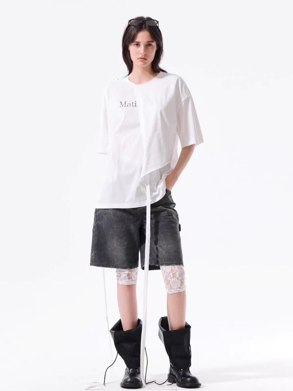 Matin Kim 不規則綁帶tee
