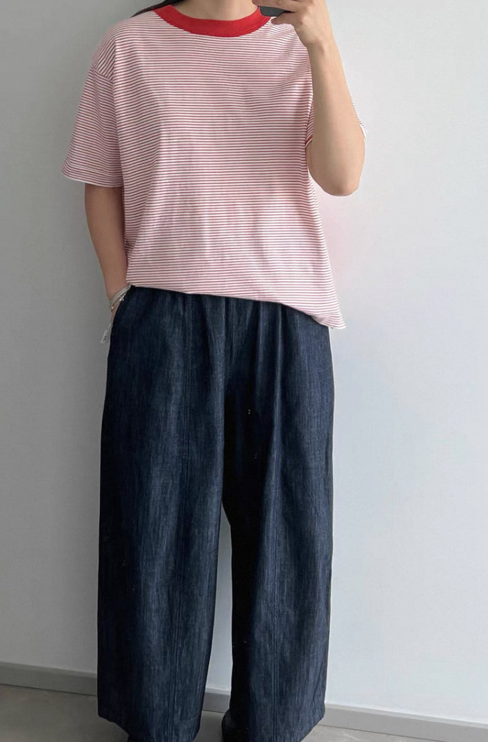 45R間條撞色pocket tee