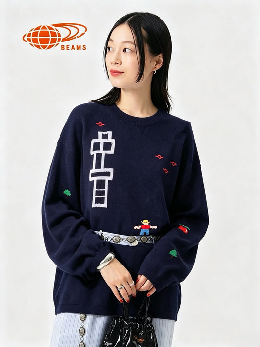 Beams boy刺繡長袖tee
