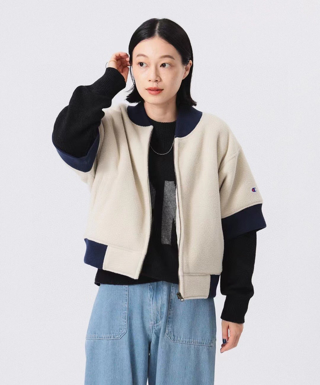 Beams 接拼5分袖捧球褸