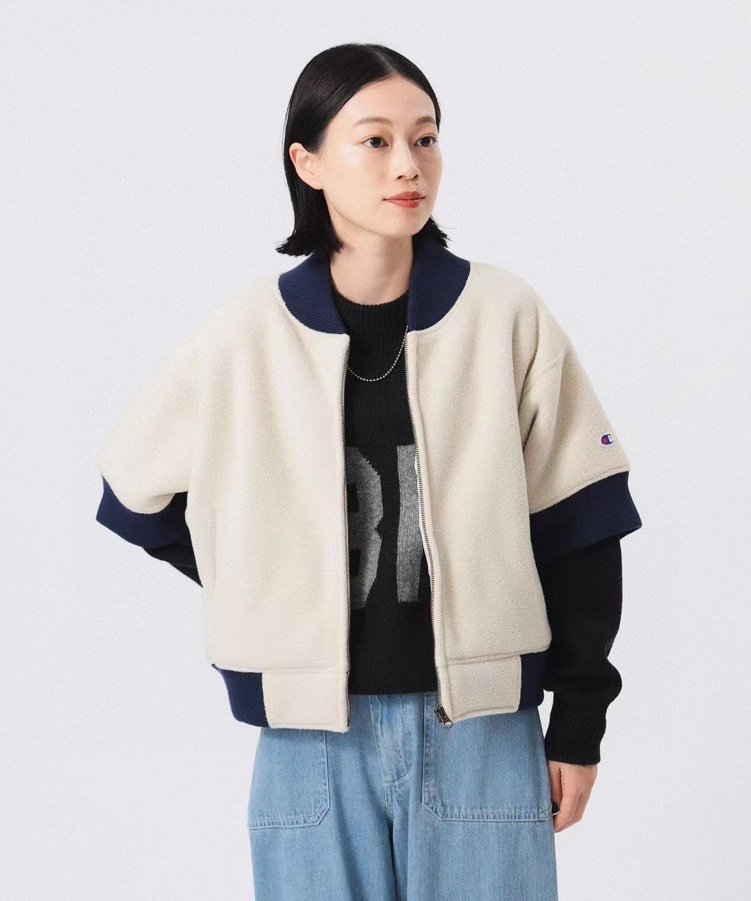 Beams 接拼5分袖捧球褸