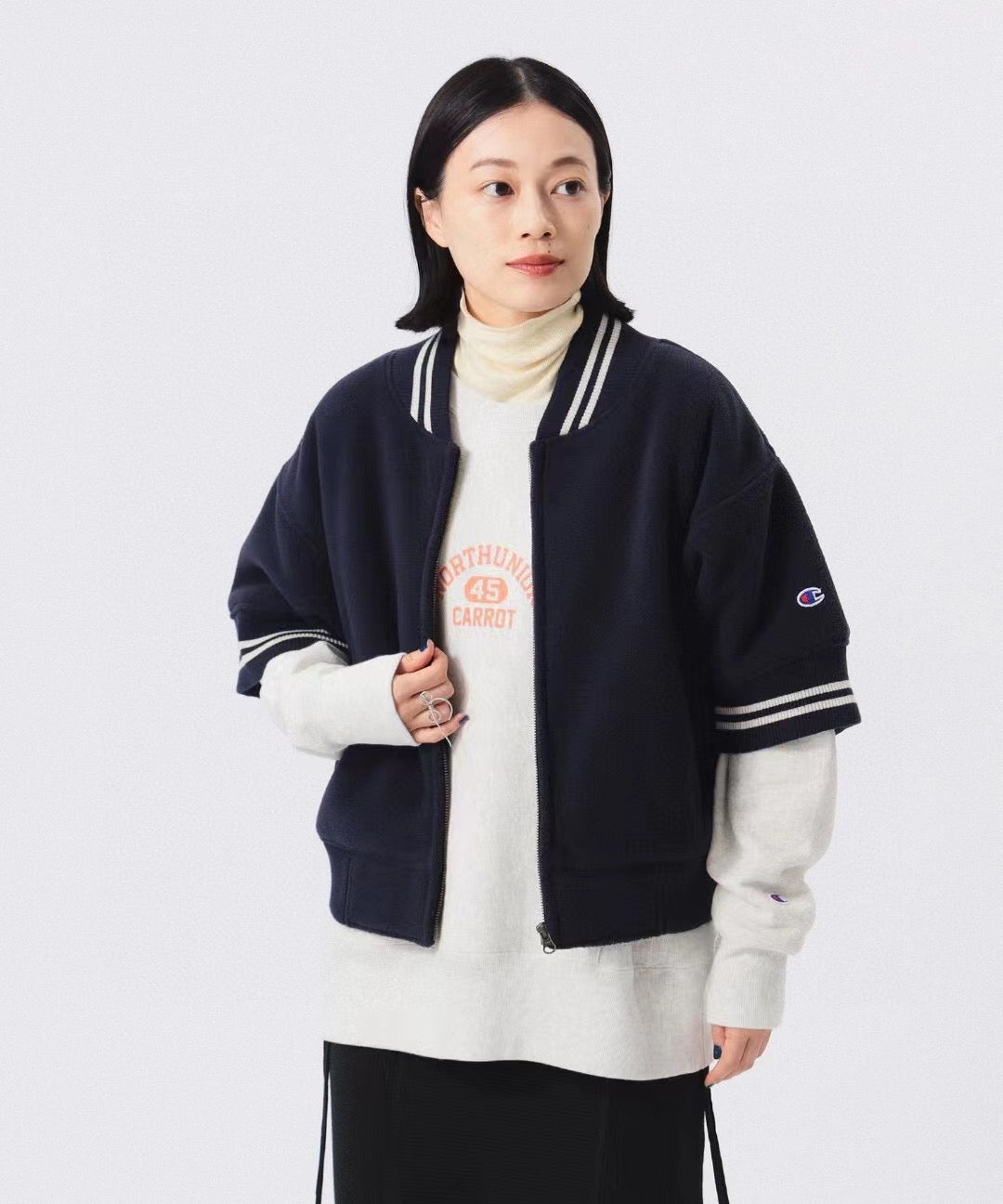 Beams 接拼5分袖捧球褸