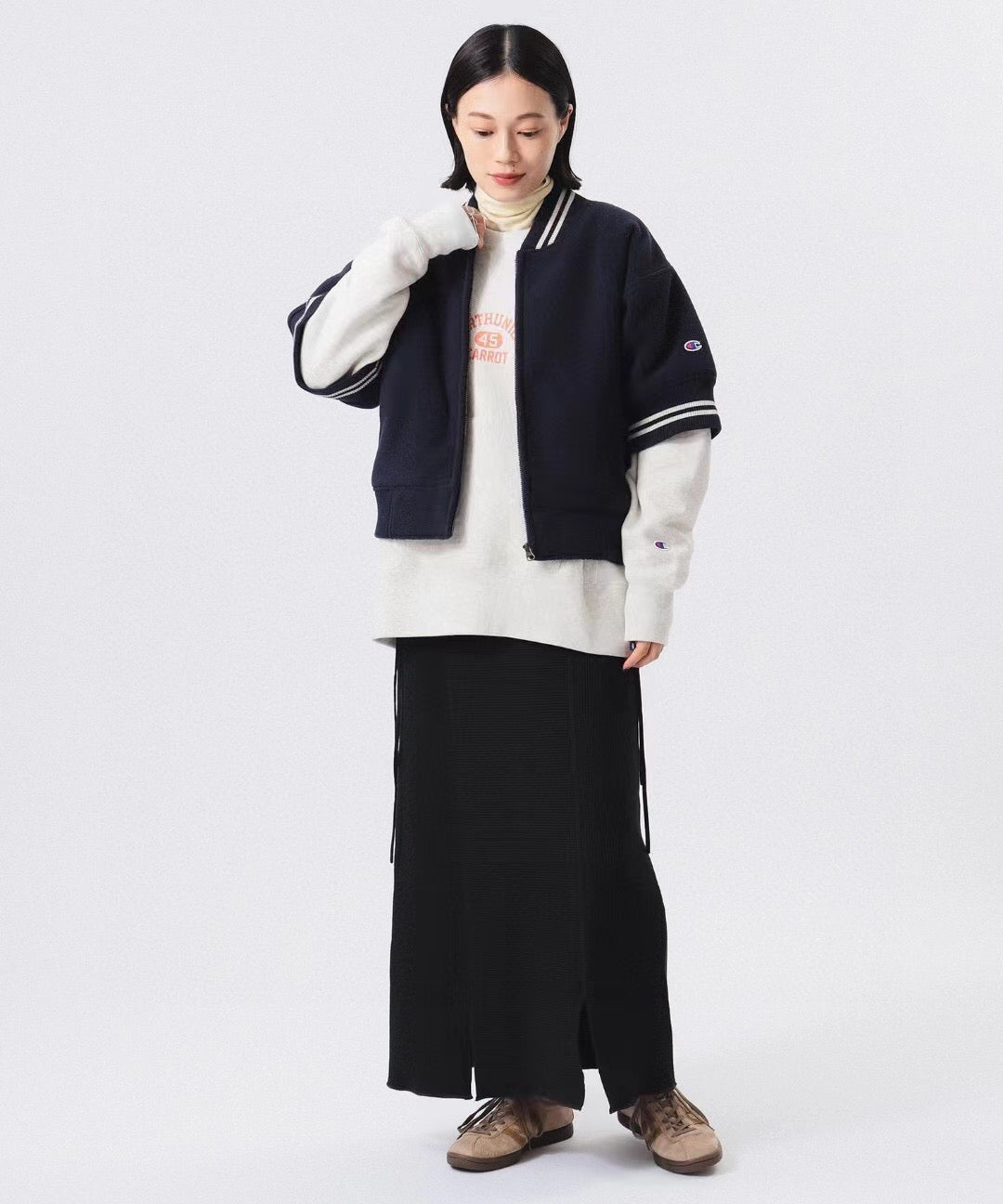 Beams 接拼5分袖捧球褸